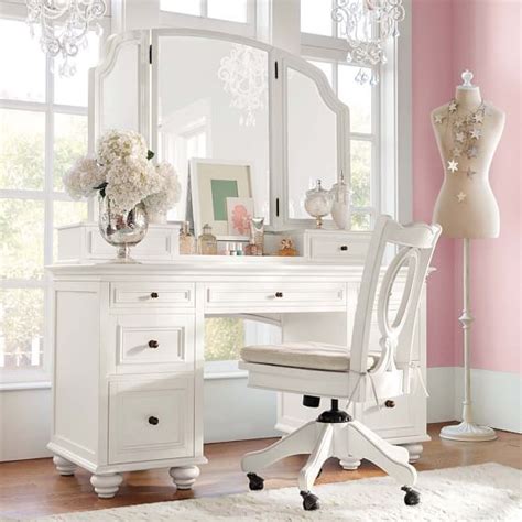 We offer makeup vanities and sets with stools, mirrors and hutches. Chelsea Vanity | PBteen