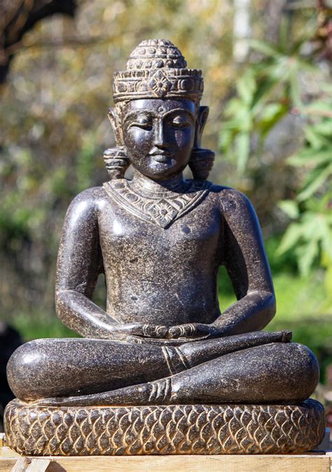 Sold Stone Meditating Khmer Buddha Statue On Serpent Garden Sculpture