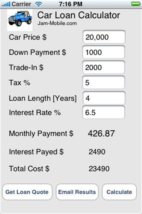 Calculate your monthly car payment based on loan amount, term and interest rate. Mobile Car Loan Calculator | Loan Payoff | Pinterest