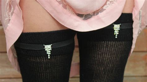 Black Elastic Clip Garters For Thigh High Socks Diamante Etsy Uk