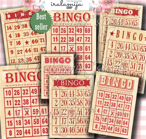 Printable Bingo Cards Red Bingo Cards Vintage Bingo Cards Etsy