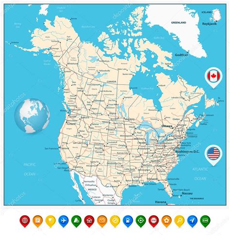 Estados Unidos Y Canadá Gran Mapa Político Detallado Con Indicadores De