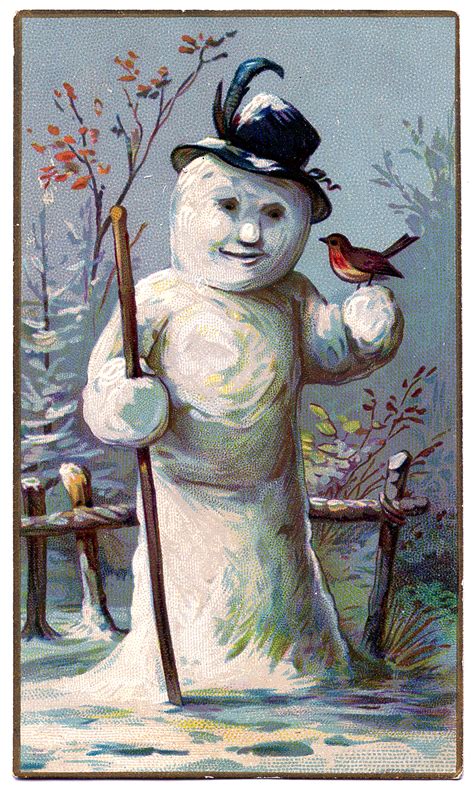 Vintage Winter Graphic Lady Snowman The Graphics Fairy
