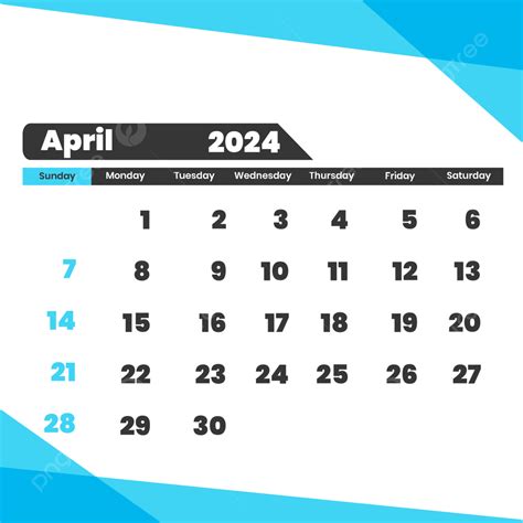 Calendario Mensual De Abril De 2024 Con Fondo Transparente Vector Png