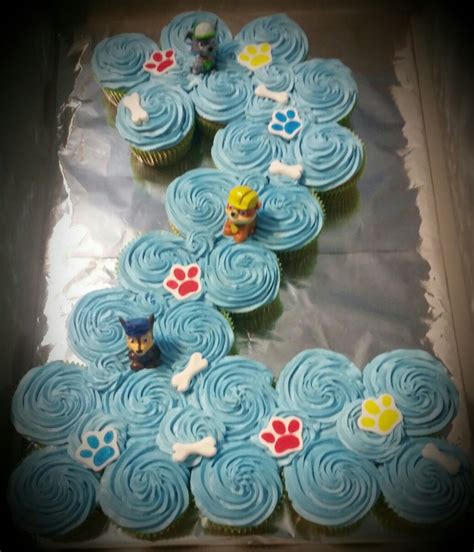 Paw Patrol Pull Apart Cupcake Cake In Shape Of Number 2 Paws And Bones