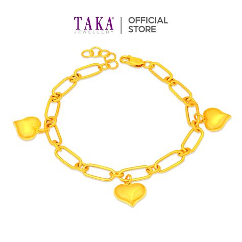 taka jewellery 916 gold bracelet with dangling hearts taka jewellery