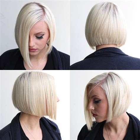 This bob with bangs is meant to be worn messy and it is layered to different this ash blond bob is a wonderful choice for women who want to try something different. Platinum Shaped Bob with Clean Lines and Side Part Short ...
