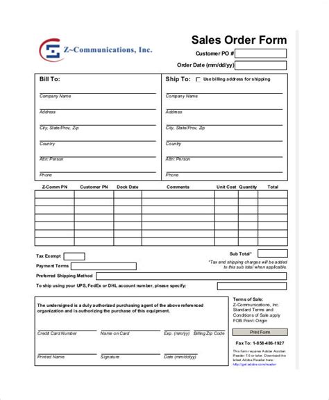 Sales Order Form Template Sample Templates Sample Templates