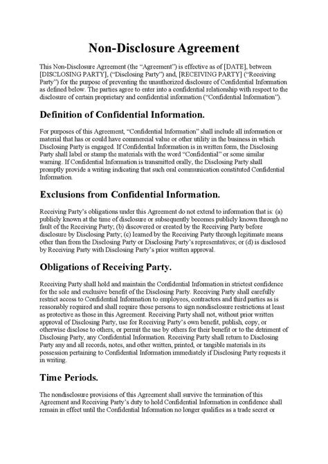 Non Disclosure Agreement Template Free Download Easy Legal Docs
