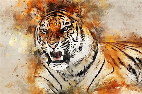 Tiger Watercolour Effect Canvas Art Print Tiger Abstract Art