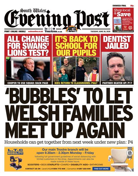 Welsh language newspaper published in cardiff, wales. South Wales Evening Post-June 30, 2020 Newspaper