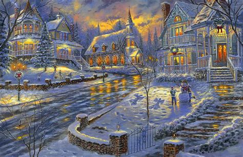 720p Free Download Christmas Snow Winter Houses Dusk Quiet