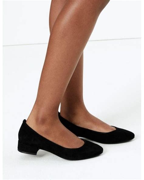 Marks Spencer Suede Round Toe Court Shoes In Black Lyst