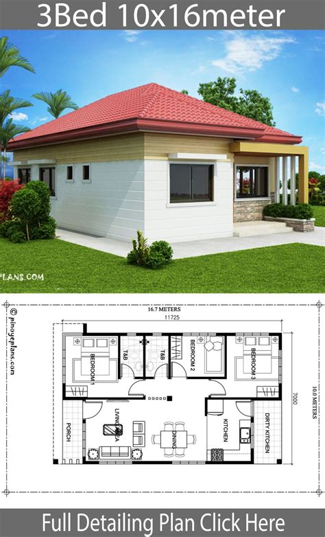 Home Design 10x16m With 3 Bedrooms House Idea Bungalow Style House