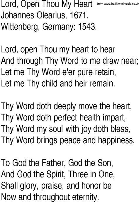 Hymn And Gospel Song Lyrics For Lord Open Thou My Heart By Johannes