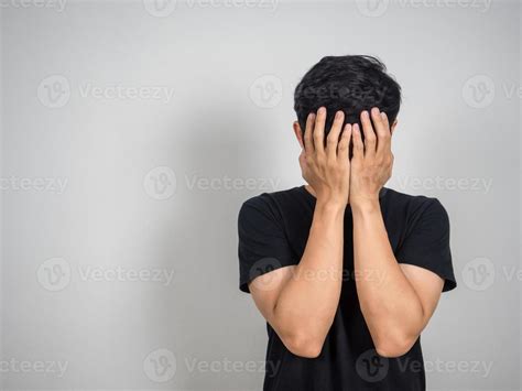 Depressed Man Hold His Face Feels Hopeless Copy Space 16790348 Stock