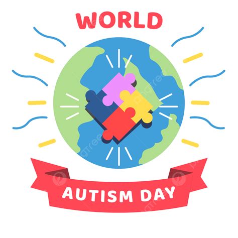 Dia Mundial Do Autismo Com Fita Vermelha Sob O Globo Terrestre Png