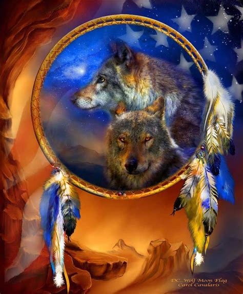 Dc Wolf Moon Flag Dream Catcher Art Native American Art Native