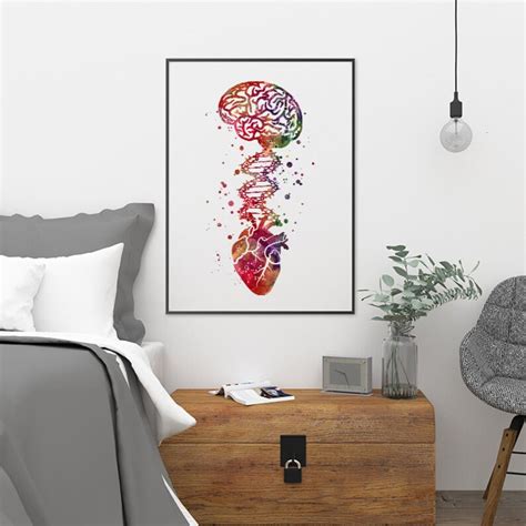 Medical Art Brain Heart Dna Watercolor Print Anatomy Art Etsy