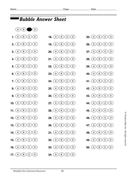 Printable Answer Sheet Template Word