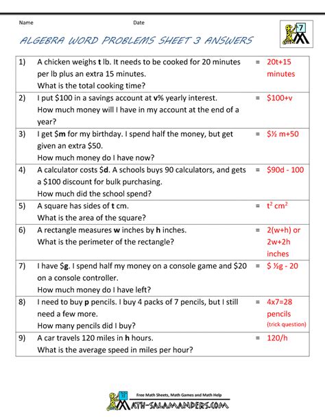 Algebra worksheets by specific topic area and level. Basic Algebra Worksheets