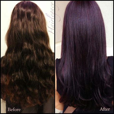 Henna helps enhance the purple color, and it is important to use it as a base if you really want to color hair purple without bleaching. Before and After. ..brown with red under to purple plum ...