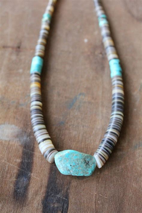 Handmade Heishi Bead And Turquoise Necklace By Mountain Man