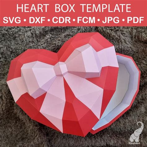 Low Poly Paper Heart Box Template Svg For Cricut Dxf For Silhouette