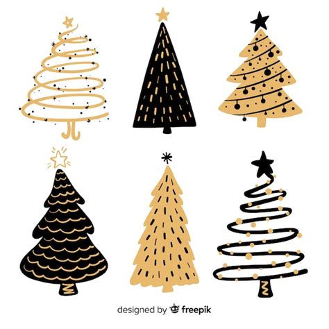 Colección De árboles De Navidad Dibujados A Mano Vector Gratis