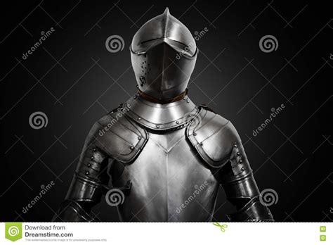 Old Metal Knight Armour On Black Background Stock Photo Image Of