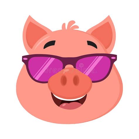 Smiling Pig Cartoon Character Face Portrait With Sunglasses Stock