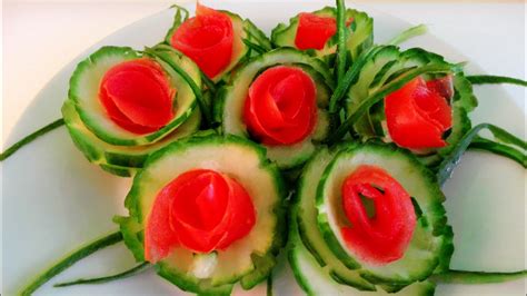 How Its Made Cucumber Flowers Vegetable Carving Rose Garnish Sushi