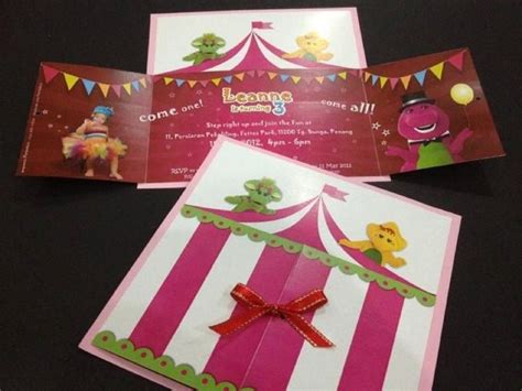 Customized Party Invitation Cards Barney Theme X 10 Pcs 2599 Via