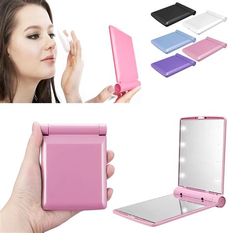 Makeup Cosmetic Folding Portable Compact Pocket Mirror With 8 Led Lights Lamps Free Shipping