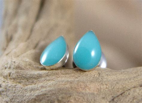 Mini Turquoise Teardrop Stud Earrings Antiqued Silver Bitsy Etsy