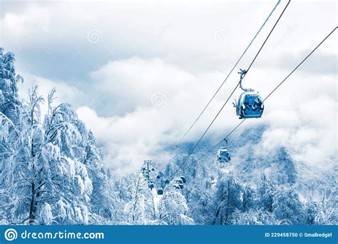 Ski Resort In Winter Mountains During Snowfall Sochi Russia Stock