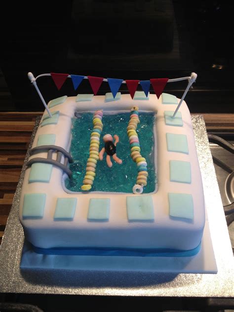 Swimming Pool Birthday Cake With Blue Jelly Water Swimming Cake