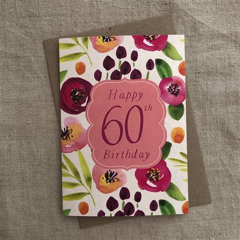 Floral 60th Birthday Card Pink Paddock Store