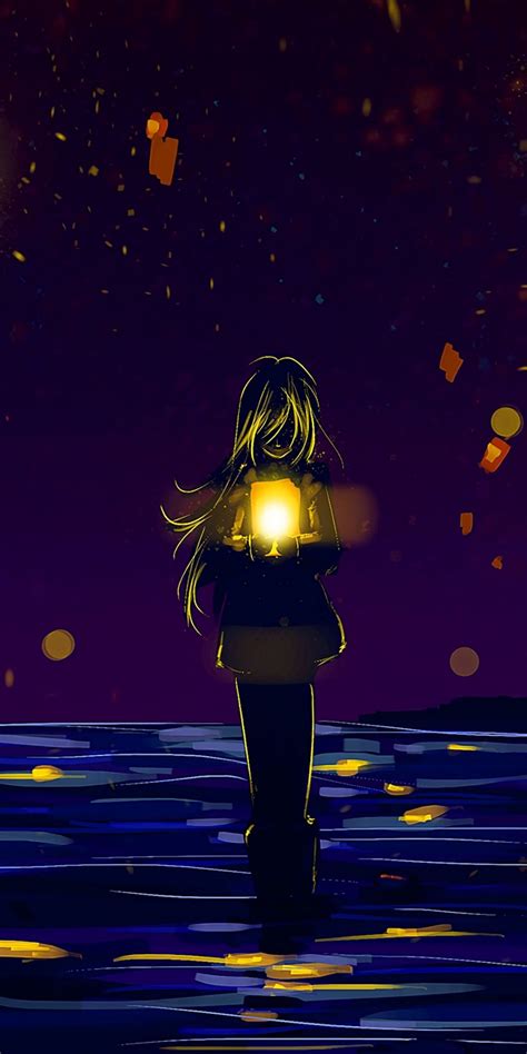 Anime Girl Lanterns Silhouette Lonely Night Out 1080x2160