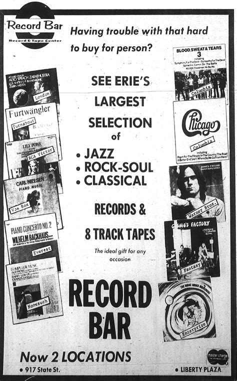 Old Time Erie Record Bar Ad Dec 20 1970 Liberty Plaza Erie Pa