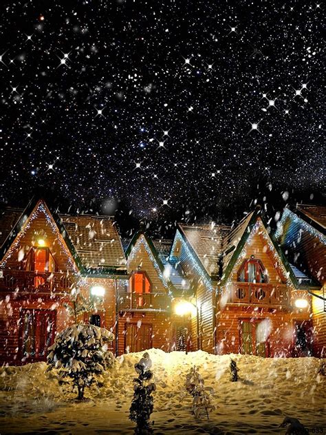 5x7ft Snowy Night Cabin Photo Backgrounds Christmas Photography
