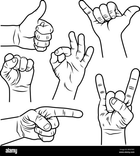 Les Gestes De La Main Et Des Signes Hand Drawn Vector Illustration