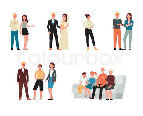 Set Of Women And Men Cartoon Stock Vector Colourbox