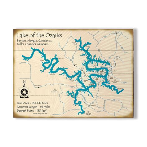 Lake Of The Ozarks Vintage Map Sign Old Wood Signs Ozarks Map Map