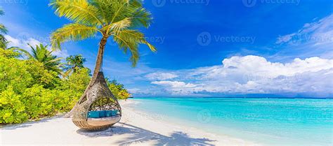 Tropical Beach Paradise As Summer Landscape With Beach Swing Or Hammock