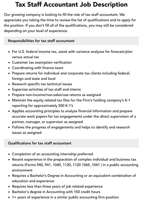 Tax Staff Accountant Job Description Velvet Jobs