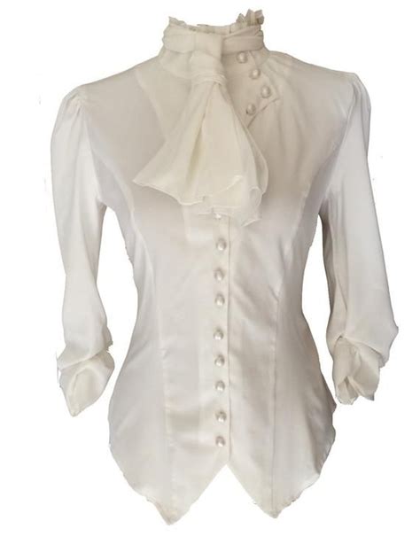 Ivory White Gothic Victorian Steampunk Pirate Cravat Renaissance Blouse Shirt Slim Fit Feel