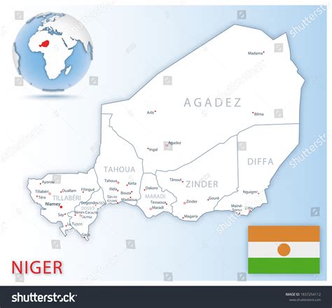 Detailed Niger Administrative Map Country Flag เวกเตอร์สต็อก ปลอดค่า