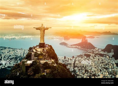 Aerial View Of Rio De Janeiro With Christ Redeemer Statue Stock Photo