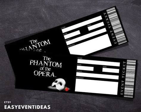 Printable Phantom Of The Opera Ticket Editable Tickets Etsy Opera Tickets Phantom Of The